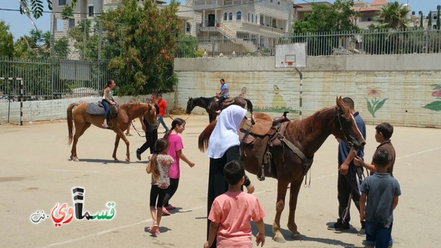 كفرقاسم - فيديو  : تعليم هواية ركوب الخيل في مدرسة جنة ابن رشد في اليوم الرابع لصيف الصادقة 